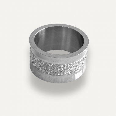 Bague Bande Large Strass Argenté