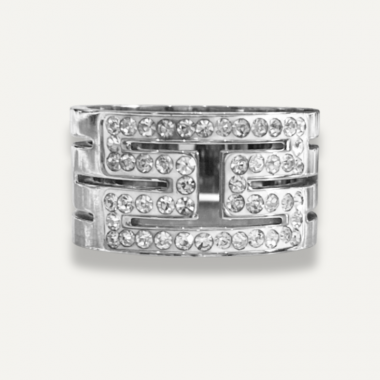 Bague Large Motifs Strass Argent