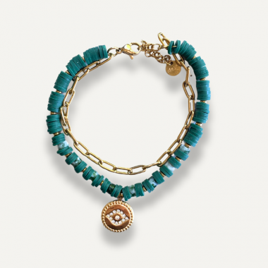 Bracelet Double Rang Turquoise et Œil